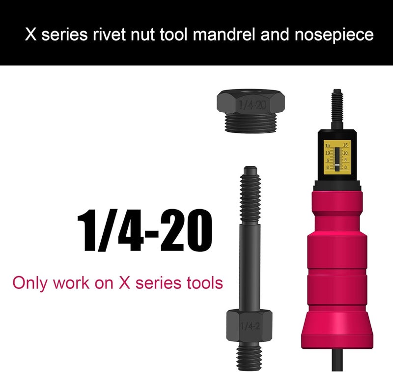 X1S Rivet Nut Drill Adaptor Replacement Mandrel and Nosepiece (1/4-20)